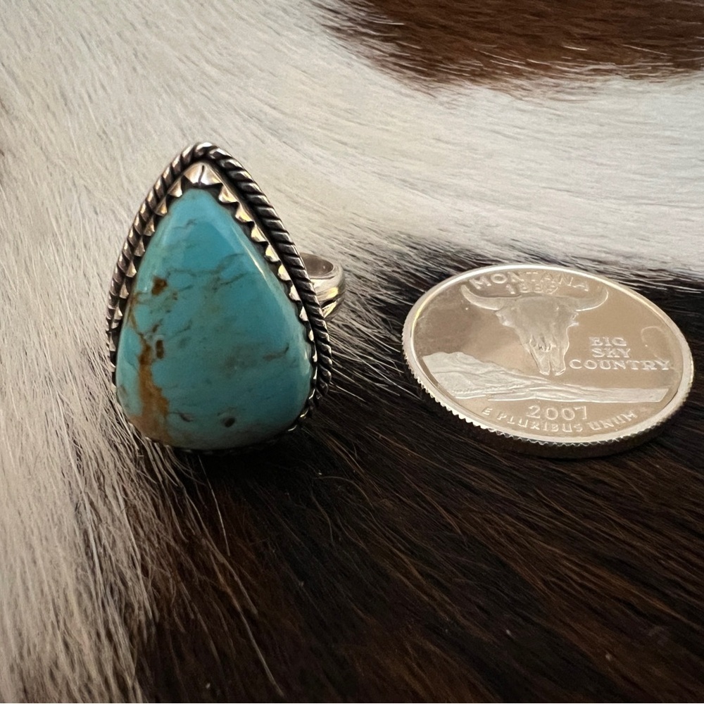 ❤️ Kingman Turquoise Statement Sterling  925 Navajo Style Western Ring Size 6.75 - Picture 10 of 16